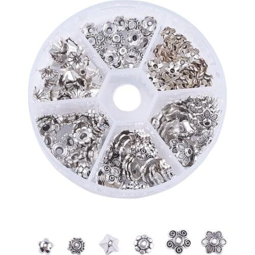 1Box Mixed Color Mixed Style Alloy Flower Bead Caps End Cap for Jewelry Making 7~10x4~10mm Hole: 1~2mm