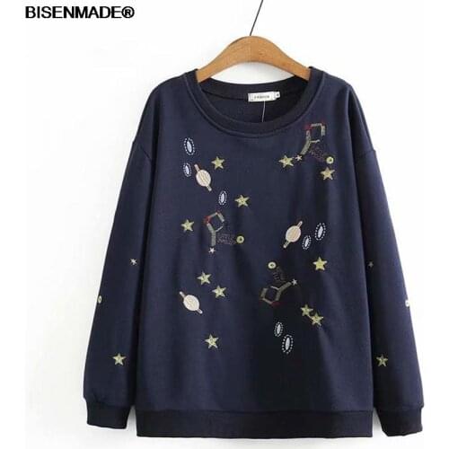 Women Clothing Hoodies & Sweatshirts Plus Size 2021 Autumn New Loose Casual The Whole Body Embroidery Long Tops 2128