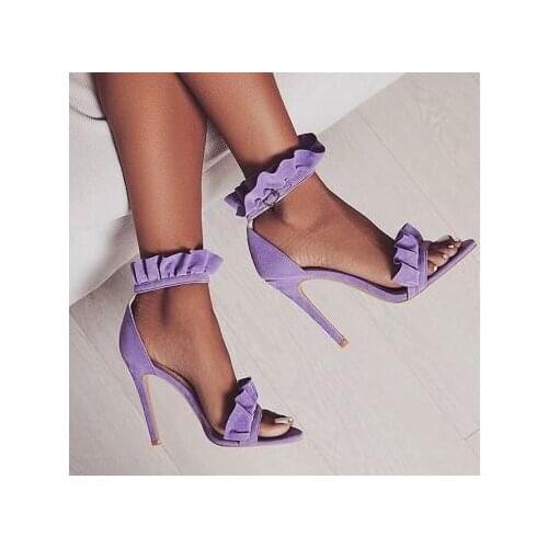 Moraima Snc Ruffles Decorations High Heel Sandals Summer Sexy Open Toe Thin Heels Woman Shoes Ankle Strap Gladiator Dress Shoes