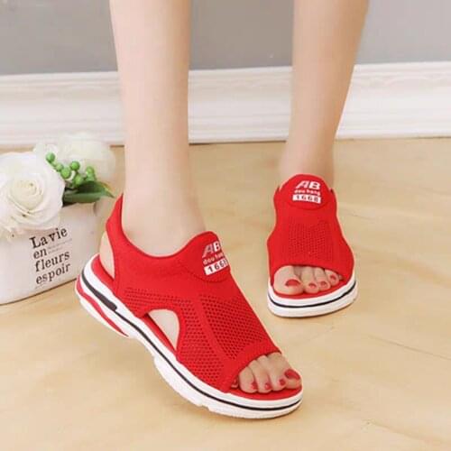 2020 summer new womens sandals fish mouth flat bottom thick bottom comfortable sports casual shoes flying woven mesh shoes