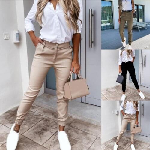 Women Stylish Solid Color Pockets Pants Pants Pencil Pants Slim for Daily Wear