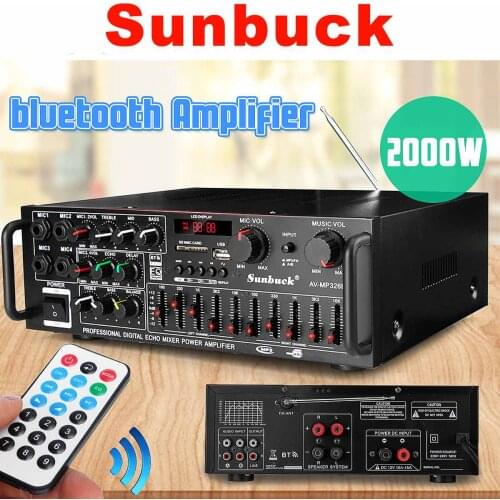 Sunbuck Bluetooth 2 Channel Amplifier HIFI Amplificador High Performance Audio Player Subwoofer Amplifier USB SD Power Audio