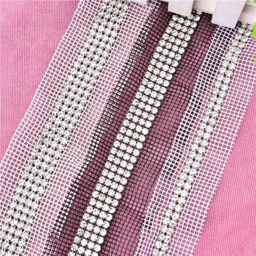 2 Yards 2 Rows 4 Rows Sewing Accessories Bags Wedding Cake Crystal Diamond Decoration Banding 5Mm Clear Rhinestone Mesh Trimming