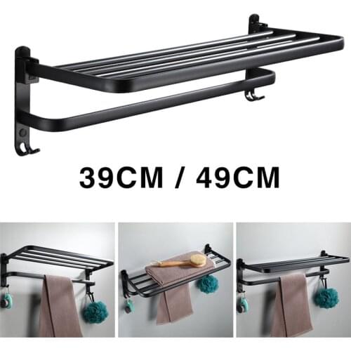 Aluminum Towel Rack Holder Modern Towel Shelf Wall Mount Folding with Towel Bar Kitchen Organizer