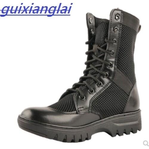 Summer mens military boots 07 combat leather ultra light outdoor high-top mesh breathable training tactical boots