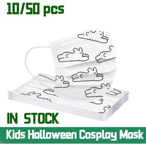50/10Childrens Face Mask Cartoon Printed Soft Skin-friendly Disposable Mouth Mask Boy Girl Halloween Cosplay Mask Mascarilla