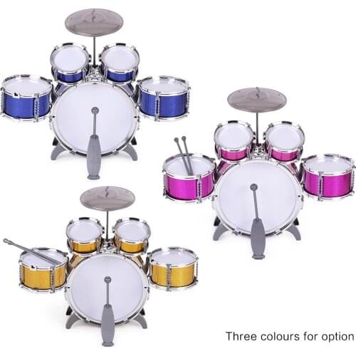 Children Kids Drum Set Musical Instrument Toy 5 Drums with Small Cymbal Stool Drum Sticks for Boys Girls