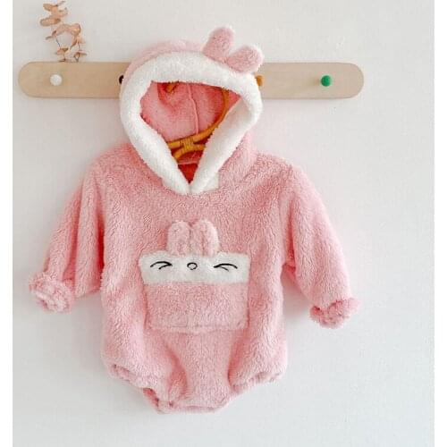 Autumn Winter Baby Clothes Newborn Baby Girl Bodysuit Cartoon Hooded Long Sleeve Jumpsuit Outfit Infant Fleece Warm Clothes
