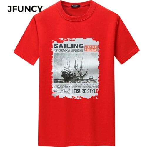 JFUNCY Vintage Print Oversized Mens T-shirts Harajuku Graphic T Shirts Summer Cotton Casual Men T-shirt Short Sleeve Man Tops