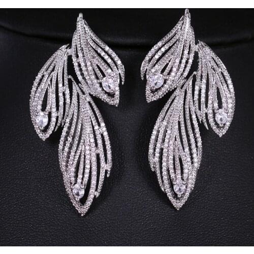 INS Style Creative Maple Leaf Cubic Zirconia Ear Studs Shining Crystal Earrings Stylish Exaggerate Eardrop Jewelry