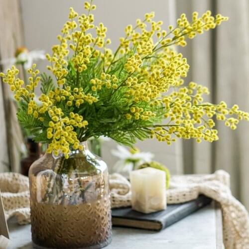 3 Forks Flocking Acacia Beans Artificia Flower Golden Fruit Artificial Bouquet Home Decoration Fake Flower Fall Decorations