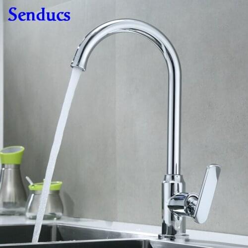 Kitchen Faucet Senducs SUS304 Stainless Steel Kitchen Sink Faucet Quality Polished Chrome Kitchen Mixer Tap Hot Cold Water Tap