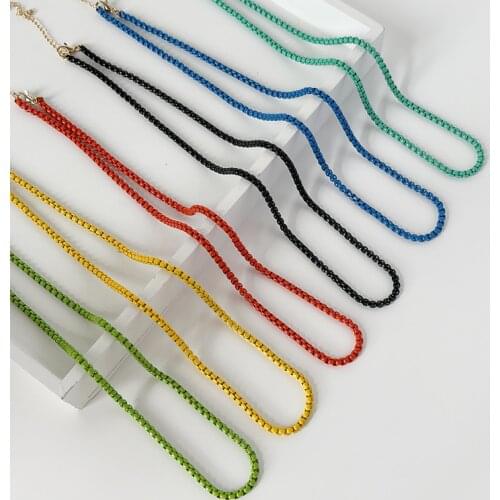 LOVOACC Minimalist Multicolor Painting Brass Box Chains Necklaces for Women Rainbow Link Chain Stacked Necklace Beach Jewelry