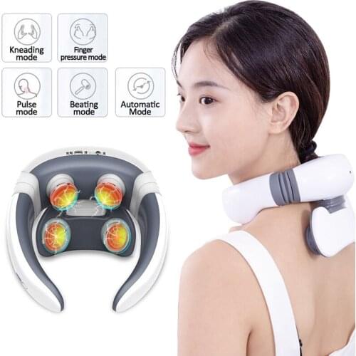 4D Neck Massager Pain Relief Smart Electric Magnetic Pulse Heated Far Infrared Heating Cervical Massage with Remote Control