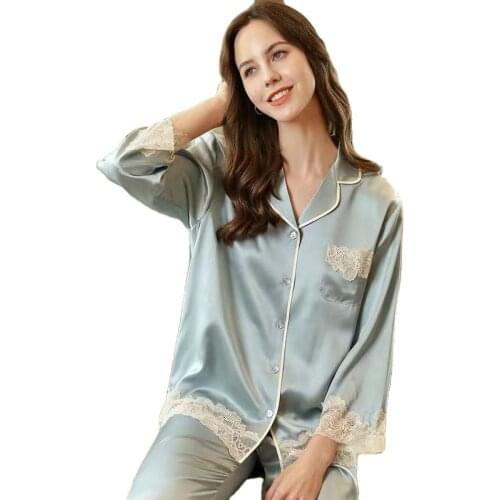 2021 hot sale 19mm100% silk mulberry silk long-sleeved pajamas home service suit