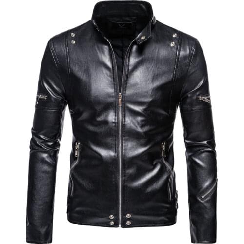 2021New Mens Autumn Leather Jacket/Riveted Stand Collar Punk European and American Locomotive PU Coat/Faux Leather Jacket 5XL