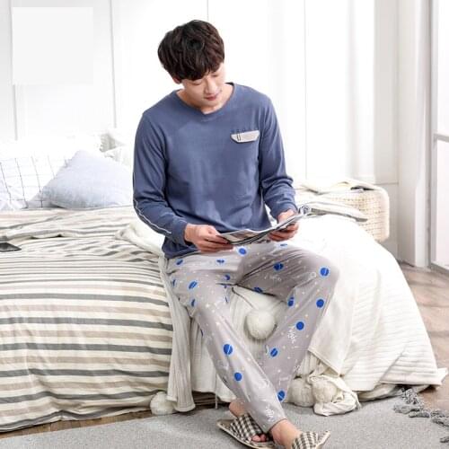 Men spring and autumn long sleeve pants cotton Korean pajamas 2019 new home leisure men pajama sets men pajamas mens pajamas