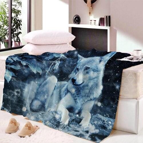 Beautiful Wolf Cartoon Soft Fleece Blanket Cartoon Cover Blanket Bedding Flannel for Children and Adults