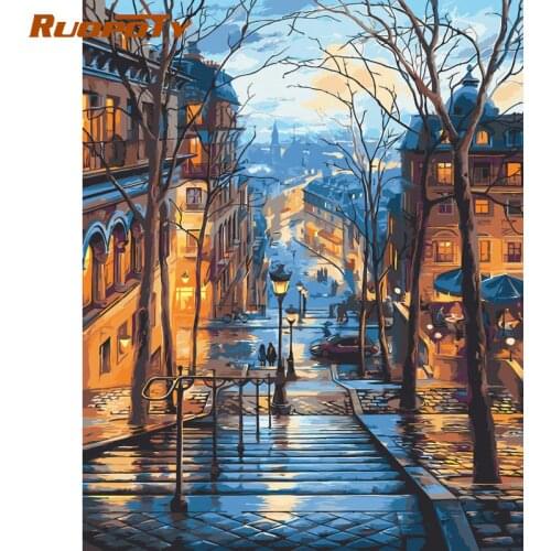 RUOPOTY 60x75cm Frame DIY Painting By Numbers City Night Landscape Canvas By Numbers Coloring Wall Art Picture For Home Decors