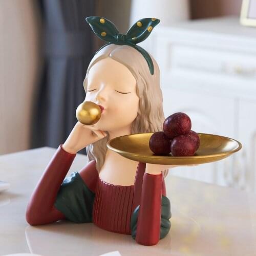 Nordic Home Decor Modern Girl Sculpture Fruit Plate Character Model Statue Living Room Desktop Bedroom Decor Accessories Gifts