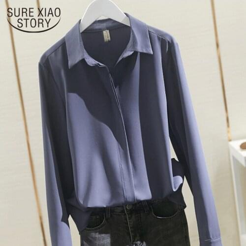 Solid Stand Collar Shirt Size 4XL Plus Size Blouse Woman Long Sleeve Blouse Woman Elegant Womens Tops and Blouses 8916 50