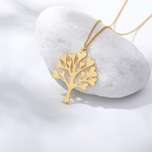 Minimal Heart Tree of Life Necklaces For Women Kids Lucky Jewelry Stainless Steel Friendship Necklaces 2019 Bijoux Collier Femme