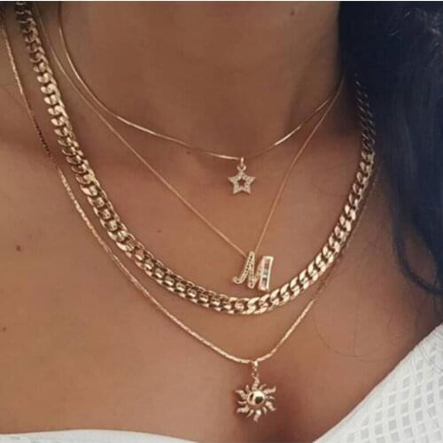Alloy M Sun Pendant Necklace for Women Star Choker Punk Necklaces Female 2020 Fashion Jewelry Layered Necklace Gold Color New
