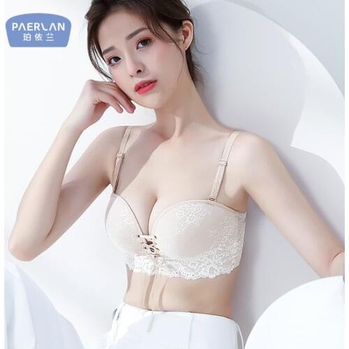PAERLAN Wire Free Seamless lace bra dress 1/2 half a cup of small chest strap B women underwear