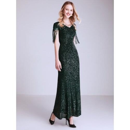 Homecoming dress Sequin&Tassel of V-neck with Zipper back Prom dress vestidos de fiesta de noche evening Prom Growns