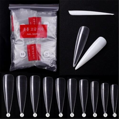 500 Pcs/Set Transparent Sharp False Nail Korean Acrylic UV Salon Design Full Nail Tips Manicure False Beauty Nail Art Tool