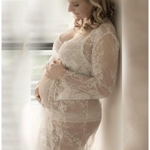 Perspective Sexy Maternity Dresses Lace Cardigan Clothes For Pregnant Women V-Neck Photography photo Dress For Pregnant Women