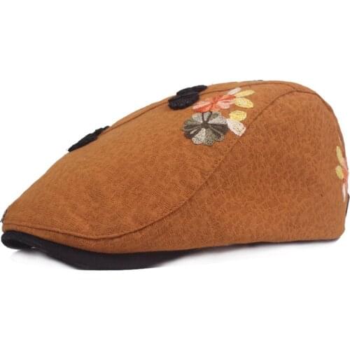 QBHAT Fashion Ladys High Quality Cotton Linen Ivy Cap Floral Decoration Women Beret Flat Newsboy Caps Hats for Female QB56