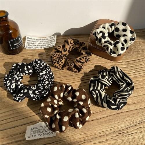 14 Style Elegant Leopard Imitation Pearl Satin Fake Fur Hair Scrunchies Soft Elastic Hair Bands Women Sweet Hair Accessories