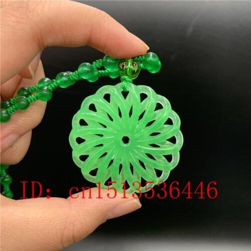 Carved Chinese Green Jadeite windmill Pendant Necklace Charm Jewellery Fashion Lucky Amulet Gifts for Women Men Sweater chain
