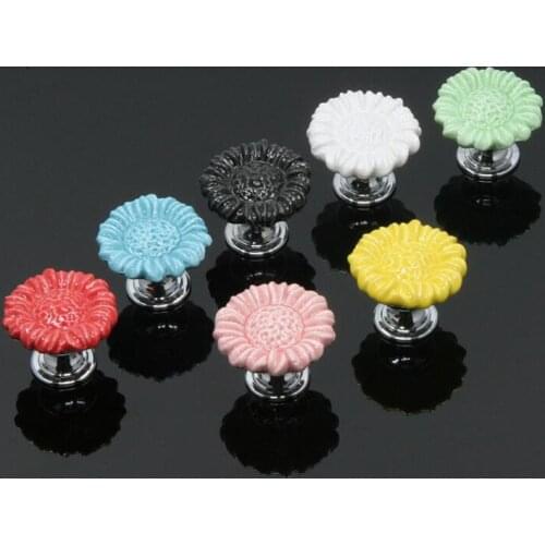 White / Green / Red / Yellow / Black / Pink / Blue Sunflower Drawer Knobs and Pulls