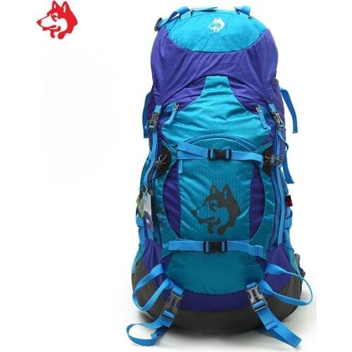 Wholesale 55L Blue/yellow/Green camping Hiking Sports Travel nylon multi function outdoor sports backpack