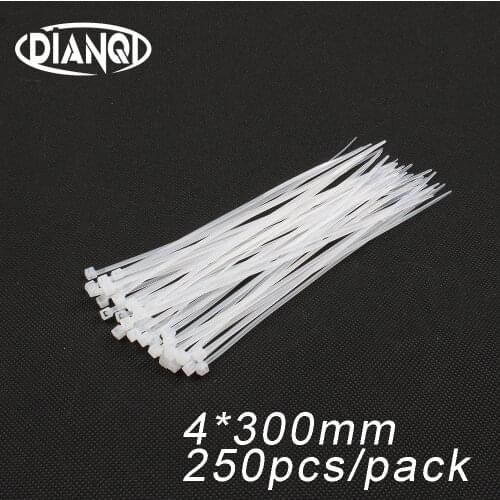 250pcs 4mm*300mm 3.5mm Self locking Nylon Cable Ties White color Plastic Zip Tie wire binding wrap straps UL Certified