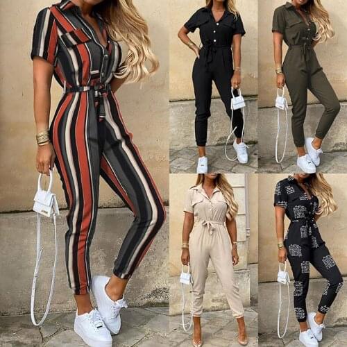 Sexy Bodysuit Women Rompers Jumpsuits hot style leisure lapel printing belt tooling jumpsuits Women Jumpsuit streetwear CKX9300