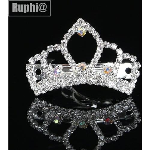 New 6pcs lot 43mm or 34mm clear AB rhinestone tiara crown pets OR girls ladys hair ornament barrette accessories