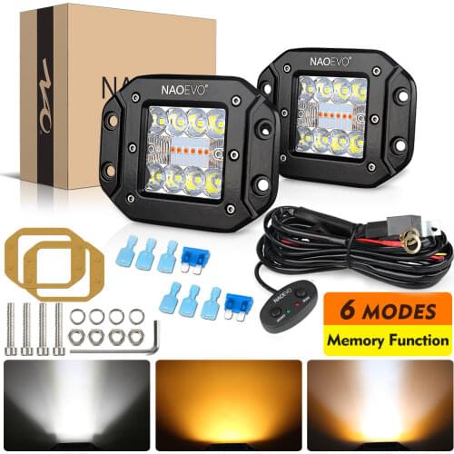Naoevo Truck Led Light Bars 5 inch 72w Amber White Waterproof Work Flood Light Fog Driving Work Backup Reverse 4x4 Offroad Lamp
