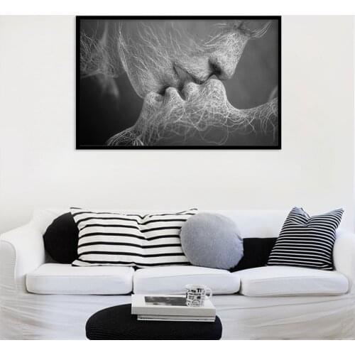 Venation Kissing Love Canvas Painting Poster Black White Pop Art Print Nordic Decoration Wall Picture for Living Room Decor