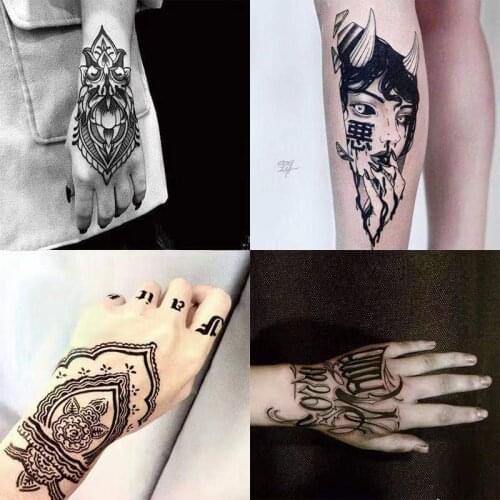 4PCS Black Hands Arm Waterproof Fake Tattoo Stickers For Men Women Dark Flash Body Art Temporary Tattos Waist Tatoos
