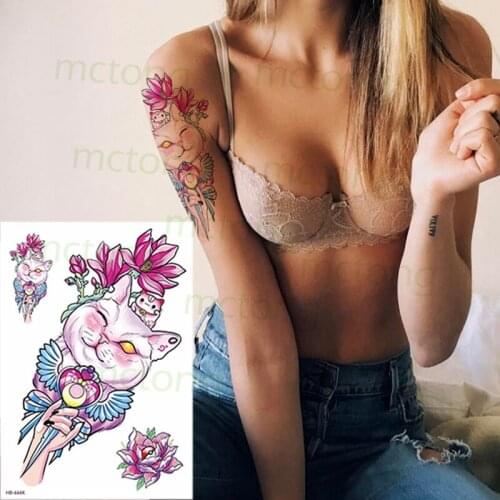Waterproof Temporary Tattoo Stickers Cute Magic wand Lucky Cat Flower FakeTatto Flash Tatoo Arm Leg Body Art for Women Men