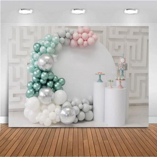 Balloons Decoration Circle Wall Cylindrical Platform Stage Photo Background Newborn Baby 1st Birthday Party Backdrop Photography