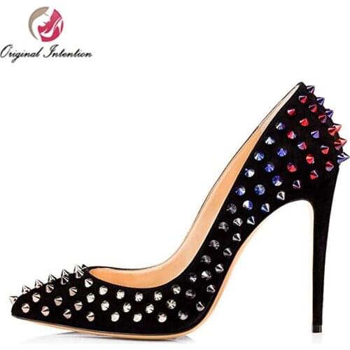 Original Intention Popular Women High Heeels Pumps Shoes Woman Sexy Pointed Toe Glitter Thin Heels Pumps Black Party Plus Size