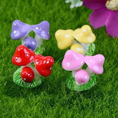 1 Pcs 4 Colors Cute Mini Resin Mushrooms Fairy Garden Ornament Miniature Bonsai Plants Pots Fairy DIY Doll House Diy