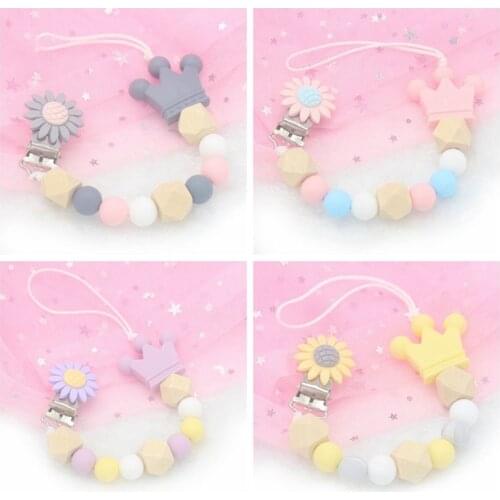 1Pc Crown Sunflower Silicone Beads Baby Pacifier Holder Clip Nipple Dummy Pacifier Chain Infant Silicone Bite Teething Toy