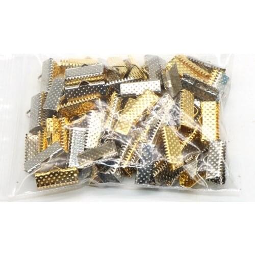 10MM 100pcs Crimp End Beads Flat Cover Clasps Cord End Caps String Ribbon Clip Foldover Bracelet Connectors Caps Clasps Faste