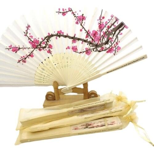 30PCS Customized Wedding Hand-made Fan Plum Blossom Flower Folding Hand Fan Printing LOGO Party Decoration Supplies