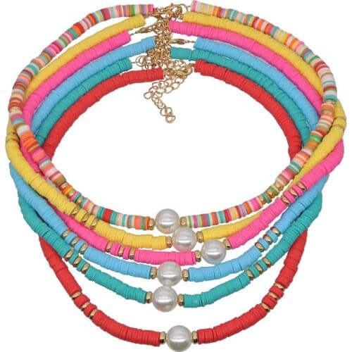 2020 Summer Bohemian Style Silicone Necklace Fashion Statement Natural Pearl Pendant Choker Various Color Styles Jewelry Women